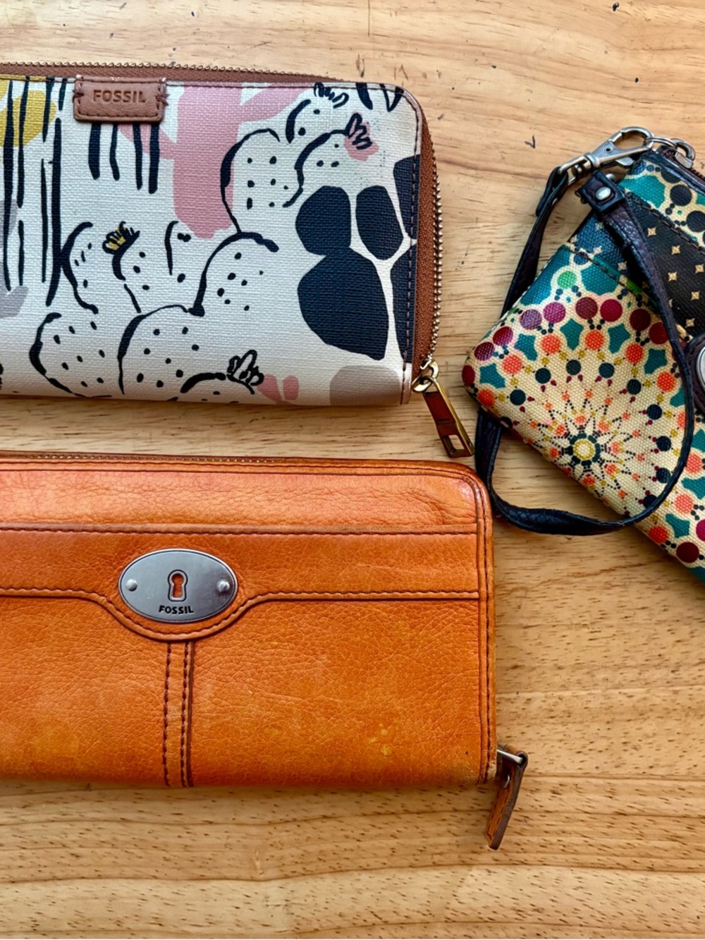 Lot of Fossil & Fossil Key Zip-Around Wallets with Floral Accent